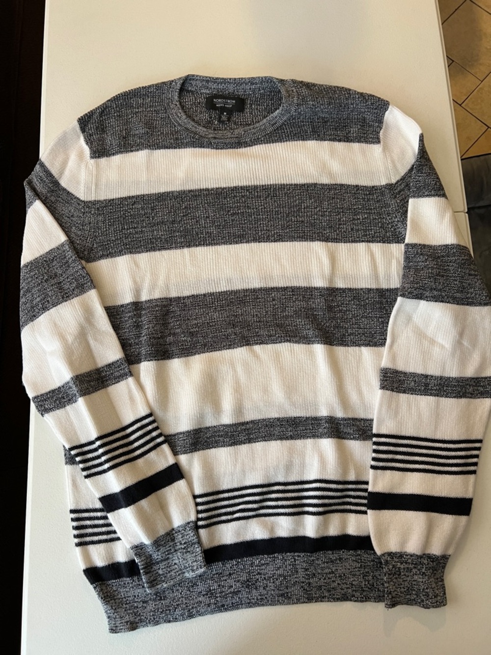 Nordstrom Men’s Grey & White Striped Crewneck Sweater